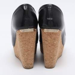 Pre Owned Jimmy Choo Black Patent Papina Open Toe Cork Wedge Pumps Size 38