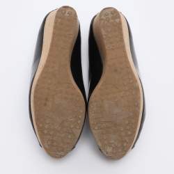 Pre Owned Jimmy Choo Black Patent Papina Open Toe Cork Wedge Pumps Size 38