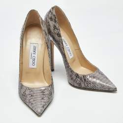 Pre Owned Jimmy Choo Grey Elaphe Leather Anouk Pumps Size 37