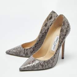 Pre Owned Jimmy Choo Grey Elaphe Leather Anouk Pumps Size 37