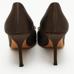 Pre Owned Jimmy Choo Dark Brown Satin Embellished Pointed Toe Pumps Size 40