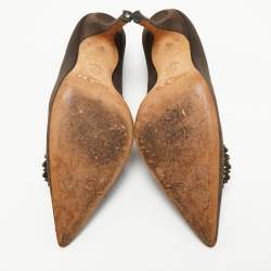 Pre Owned Jimmy Choo Dark Brown Satin Embellished Pointed Toe Pumps Size 40