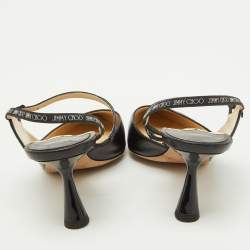 Pre Owned حذاء كعب عالي جيمي تشو كعب خلفي راي جلد أسود مقاس 38.5