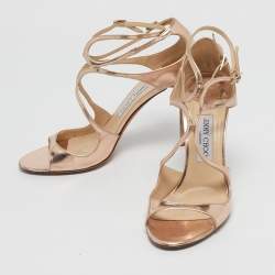 Pre Owned Jimmy Choo Gold  Leather Lance  Ankle Strap Sandals Size 41