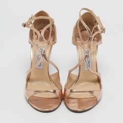 Pre Owned Jimmy Choo Gold  Leather Lance  Ankle Strap Sandals Size 41