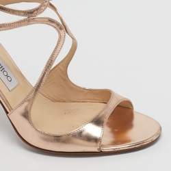 Pre Owned Jimmy Choo Gold  Leather Lance  Ankle Strap Sandals Size 41