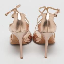 Pre Owned Jimmy Choo Gold  Leather Lance  Ankle Strap Sandals Size 41