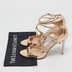 Pre Owned Jimmy Choo Gold  Leather Lance  Ankle Strap Sandals Size 41
