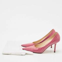 مملوكة مسبقًا Jimmy Choo Pink Croc Embossed Leather Love Pointy Pumps Size 40