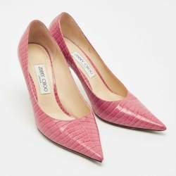 مملوكة مسبقًا Jimmy Choo Pink Croc Embossed Leather Love Pointy Pumps Size 40