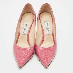 مملوكة مسبقًا Jimmy Choo Pink Croc Embossed Leather Love Pointy Pumps Size 40