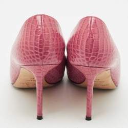 مملوكة مسبقًا Jimmy Choo Pink Croc Embossed Leather Love Pointy Pumps Size 40