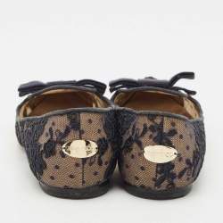 Pre Owned Jimmy Choo Blue Lace and Mesh Gala Bow Ballet Flats Size 36