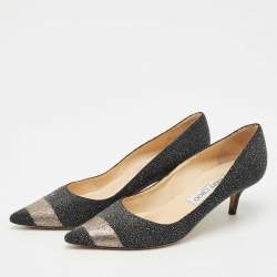 Pre Owned Jimmy Choo Black/Silver Glitter Suede Pointed Toe Pumps Size 38