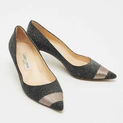 Pre Owned Jimmy Choo Black/Silver Glitter Suede Pointed Toe Pumps Size 38