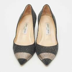 Pre Owned Jimmy Choo Black/Silver Glitter Suede Pointed Toe Pumps Size 38