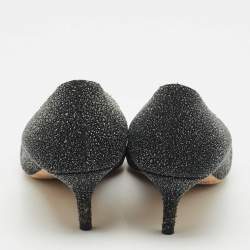 Pre Owned Jimmy Choo Black/Silver Glitter Suede Pointed Toe Pumps Size 38
