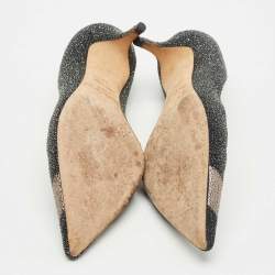 Pre Owned Jimmy Choo Black/Silver Glitter Suede Pointed Toe Pumps Size 38