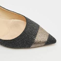 Pre Owned Jimmy Choo Black/Silver Glitter Suede Pointed Toe Pumps Size 38