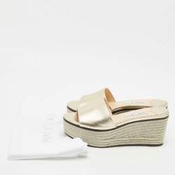 Pre Owned Jimmy Choo Gold Leather Wedge Espadrille Slide Sandals Size 38
