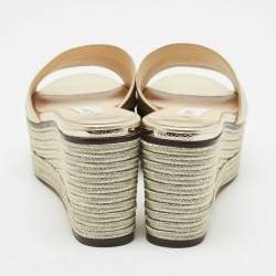 Pre Owned Jimmy Choo Gold Leather Wedge Espadrille Slide Sandals Size 38