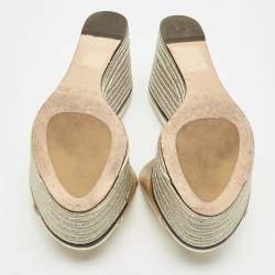 Pre Owned Jimmy Choo Gold Leather Wedge Espadrille Slide Sandals Size 38