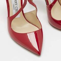 Pre Owned Jimmy Choo Red Patent Leather Lancer Strappy Pumps Size 34