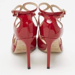 Pre Owned Jimmy Choo Red Patent Leather Lancer Strappy Pumps Size 34