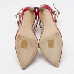 Pre Owned Jimmy Choo Red Patent Leather Lancer Strappy Pumps Size 34