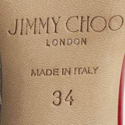 Pre Owned Jimmy Choo Red Patent Leather Lancer Strappy Pumps Size 34