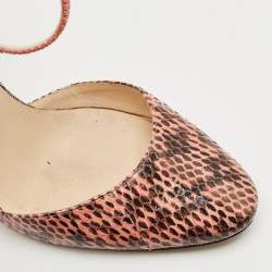 Pre Owned Jimmy Choo Pink/Brown Watersnake and Fabric Ankle Strap Sandals Size 39.5