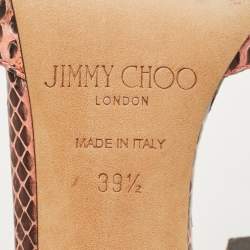 Pre Owned Jimmy Choo Pink/Brown Watersnake and Fabric Ankle Strap Sandals Size 39.5