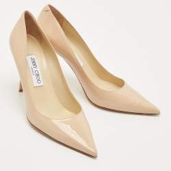 Pre Owned Jimmy Choo Beige Patent Leather Romy Pointed Toe Pumps Size 38