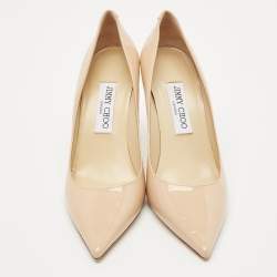 Pre Owned Jimmy Choo Beige Patent Leather Romy Pointed Toe Pumps Size 38