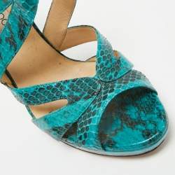 Pre Owned Jimmy Choo Blue Python Collar Platform Sandals Size 41