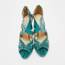 Pre Owned Jimmy Choo Blue Python Collar Platform Sandals Size 41