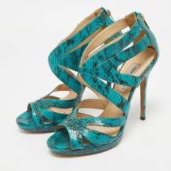 Pre Owned Jimmy Choo Blue Python Collar Platform Sandals Size 41