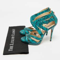 Pre Owned Jimmy Choo Blue Python Collar Platform Sandals Size 41