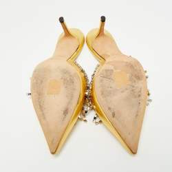 Pre Owned Jimmy Choo Gold Leather Crystals Embellished Heel Mules Size 38