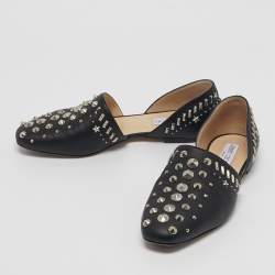 Pre Owned Jimmy Choo Black Leather Globe Studded Ballet Flats Size 38.5