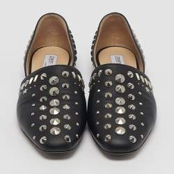 Pre Owned Jimmy Choo Black Leather Globe Studded Ballet Flats Size 38.5
