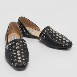 Pre Owned Jimmy Choo Black Leather Globe Studded Ballet Flats Size 38.5