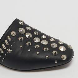 Pre Owned Jimmy Choo Black Leather Globe Studded Ballet Flats Size 38.5