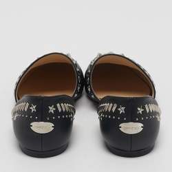 Pre Owned Jimmy Choo Black Leather Globe Studded Ballet Flats Size 38.5