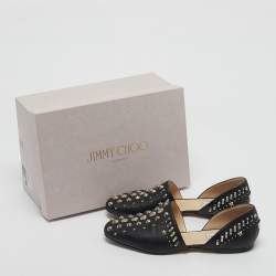 Pre Owned Jimmy Choo Black Leather Globe Studded Ballet Flats Size 38.5