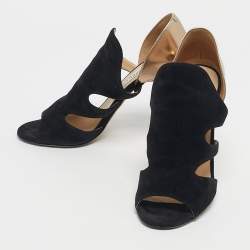 Pre Owned Jimmy Choo Black/Metallic Leather and Suede Toysen D'orsay Pumps Size 38