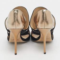 Pre Owned Jimmy Choo Black/Metallic Leather and Suede Toysen D'orsay Pumps Size 38