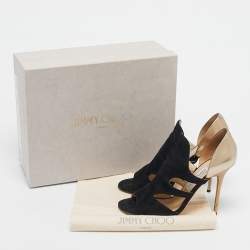 Pre Owned Jimmy Choo Black/Metallic Leather and Suede Toysen D'orsay Pumps Size 38