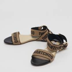 Pre Owned Jimmy Choo Brown/Black Canvas Breanne Flat Sandals Size 38.5