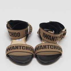 Pre Owned Jimmy Choo Brown/Black Canvas Breanne Flat Sandals Size 38.5